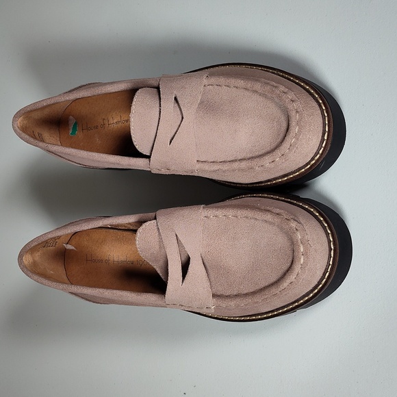 House of Harlow Gunner taupe leather platform penny loafers 8 - Picture 2 of 11